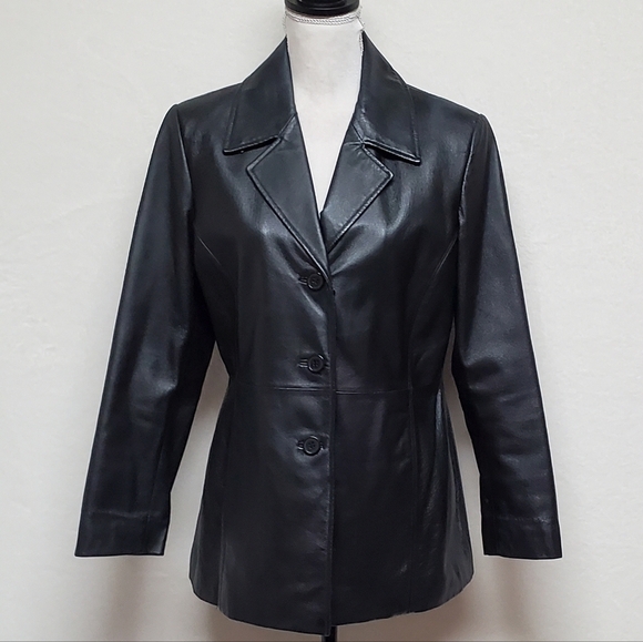 VINTAGE Worthington Black Textured Leather Button Up Quilted Blazer Jacket M - Picture 4 of 15